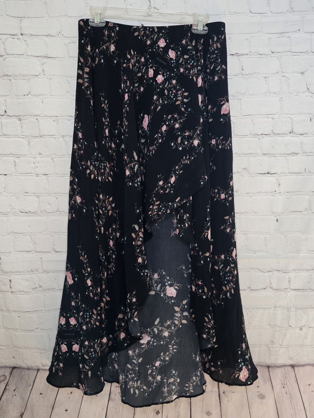 AllSaints Asymmetrical Ruffled Floral Fairygrunge Whimsigoth Skirt Size US 4